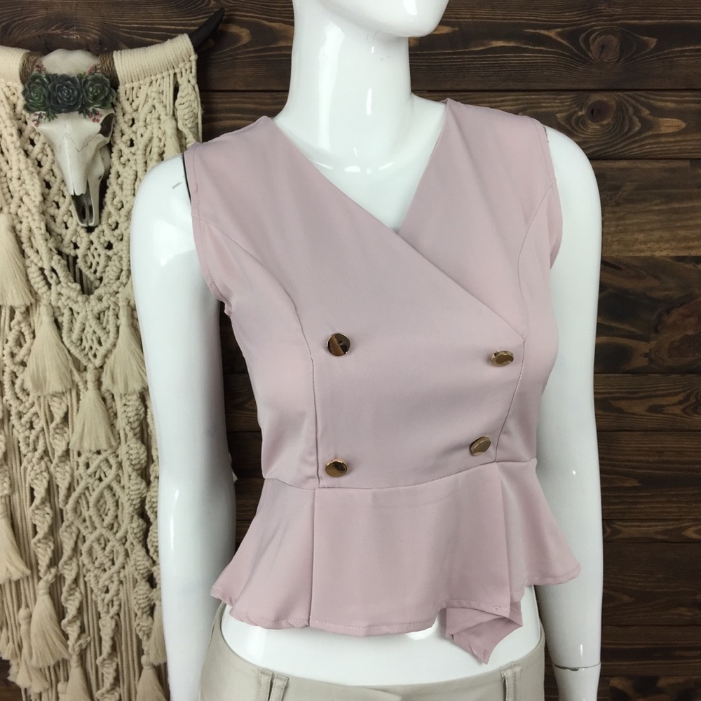 ANNA | Sleeveless Peplum Blouse Faux‎ Button Wrap